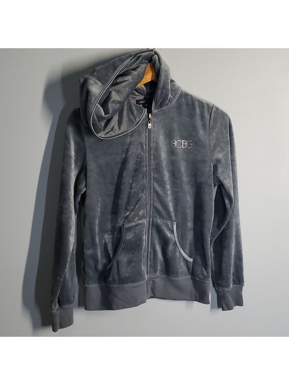 BCBG‎ Maxazria hoodie women's size medium grey zippered hooded hoodie velour